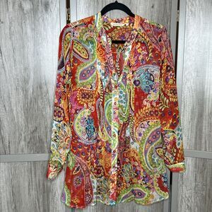 Soft Surroundings Button Down Shirt Paisley Colorful Bohemian